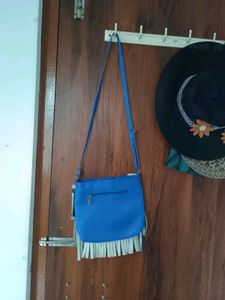 Stylish Blue Fringed Crossbody Bag
