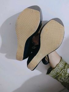 Sparkling Wedge Heels with Clear Straps