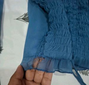 Blue Off-Shoulder crop top