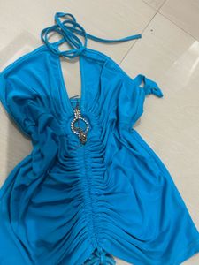 Blue Halter Mini Dress