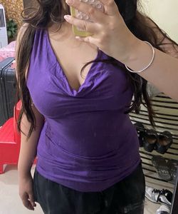 Purple Cowl Neck Tank Top