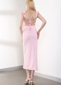 Pink Ruffle Trim Midi Dress