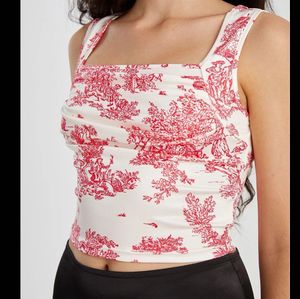Chic Toile Print Square Neck Top