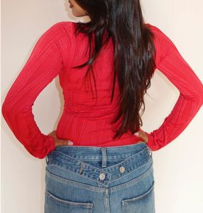 Red Textured Long Sleeve Top