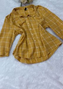 Mustard Yellow Plaid Button-Up Shirt