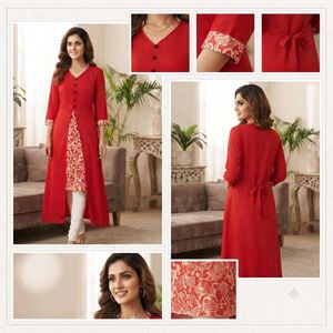 Beutiful Front Slit Printed Layered A-Line Kurti
