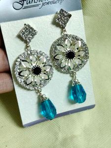 Dangle Earrings with Blue Drops