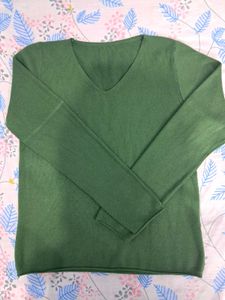 Green V-Neck Knit Sweater