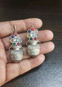 Very Very Beautiful Brass Earrings With Semi-precious Stone Work 👌 😍