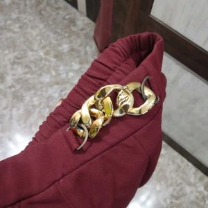Maroon Pants with Gold Chain Detail