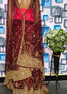 Stunning Maroon Embellished Lehenga dupatta