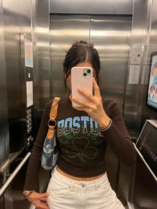 Brown Graphic Long Sleeve Top