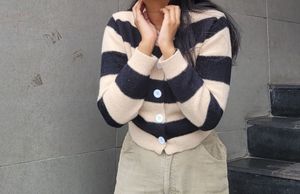 Striped Button-Up Knit Cardigan