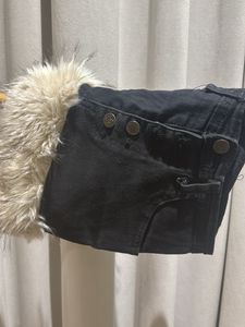 Black Denim Mini Skirt with Fur Trim