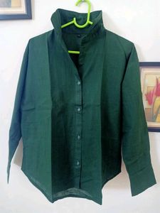 Elegant Green Long Sleeve linen Top