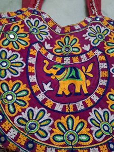 Embroidered Elephant Tote Bag