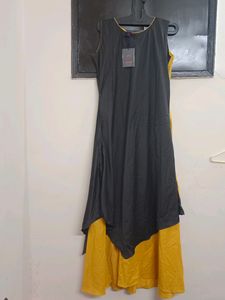 Yellow &amp; Grey Embroidered Maxi Dress