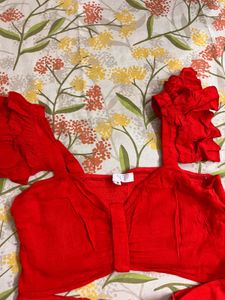 Red Ruffle Sleeve Co ord set