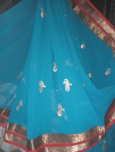 Blue Embroidered Saree with  Border