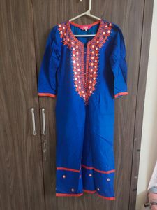 New Kurta Blue With Orange Embroidery
