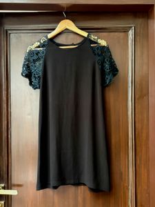 Cute Mini Black Dress with Lace Detailing