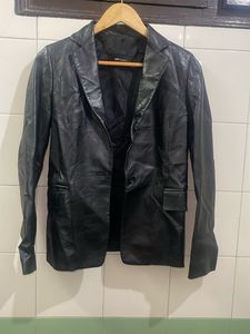 Black Faux Leather Blazer
