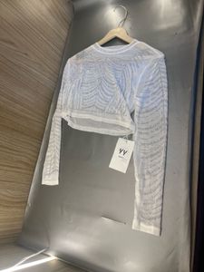 Sparkling White Long Sleeve Crop Top