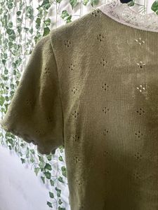 Olive Green Lace Trim Crop Top