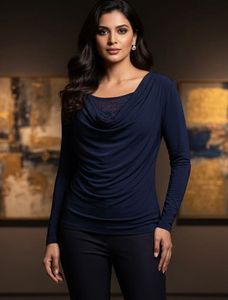 Elegant Navy Cowl Neck Top