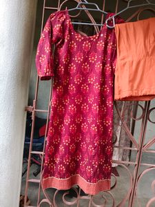 Beautiful Cotton Kurta With Churidar And Dupatta🤎