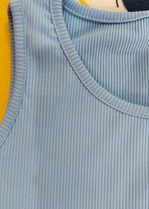 Light Blue Ribbed Cropped Tank Top