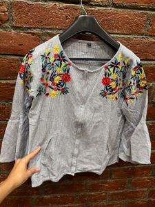 Floral Embroidered Striped Blouse