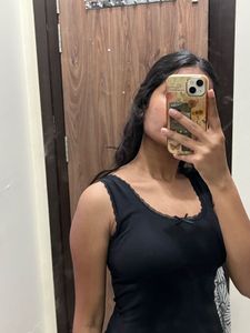 Black Lace Trim Tank Top