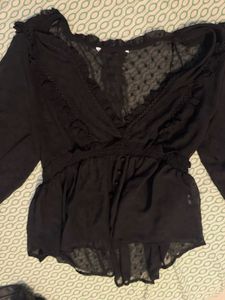 Elegant Black Sheer Blouse with Ruffle Detail