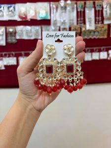 Combo Pearl Red & Yellow Dangle Earrings