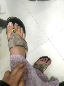 Black Golden High Sole Heel Sandle