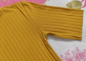 Mustard Yellow Ribbed Mock Neck Top