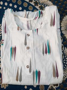 Printed White Long Kurta