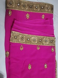 Pink & Gold Embellished Saree