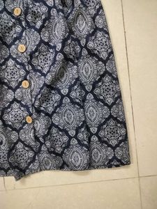 Blue Patterned Button-Down Dress