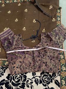 Elegant Brown Saree with Embellishments