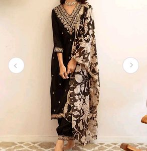 Elegant Black Embroidered Kurta Set