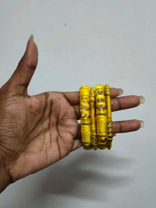 Set of 3 Yellow and orange Silk Thread Bangles