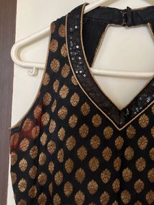 Designer Black &amp; Gold Pure Brocade silk kurta