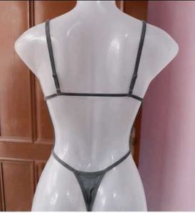 SHEIN Premium Charcoal Gray Highcut Thong Bodysuit