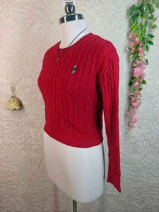Red Cable Knit Bear Logo Sweater