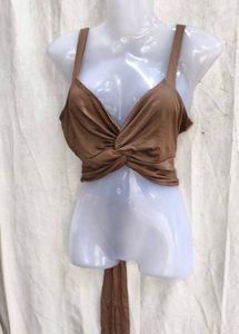 84209. Brown Twist Front Crop Top