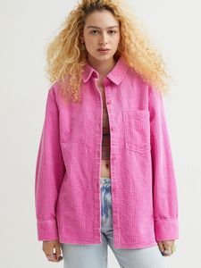 Vibrant Pink Corduroy Button-Up Shirt