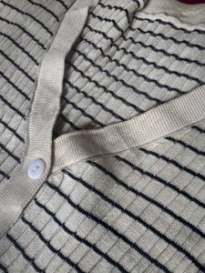 Striped V-Neck Button-Up Cardigan