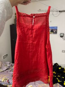Boho Red Lace Trimmed Sleeveless Top